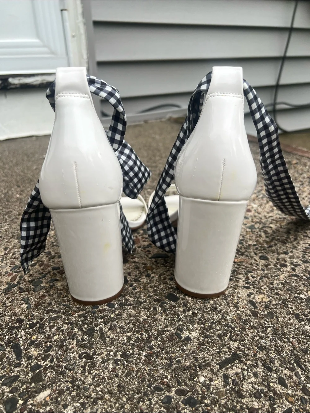1901 White Patent Sandals with Interchangeable Black Gingham Ankle Ties